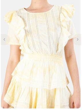 Love Shack Fancy Light Yellow Ruffled Eyelet Mini Dress